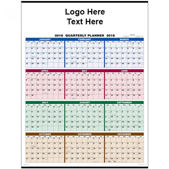 Promotional Single Sheet 2018 Quarterly Full Year View Wall Calendars