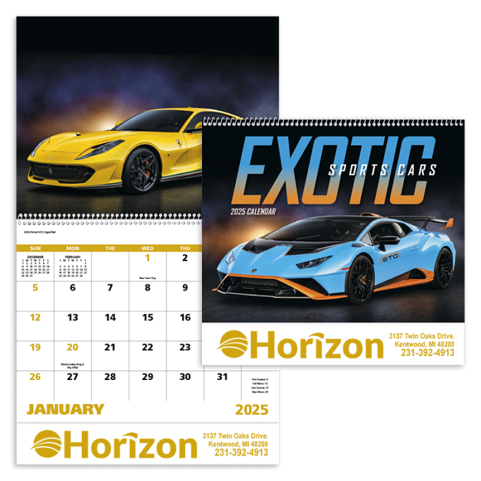 Promotional Exotic Sports Cars Spiral Wall Calendars