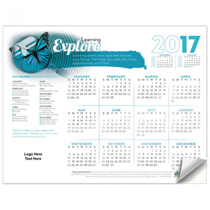 Custom Imprinted 2017 Explore Learning Adhesive Wall Calendars