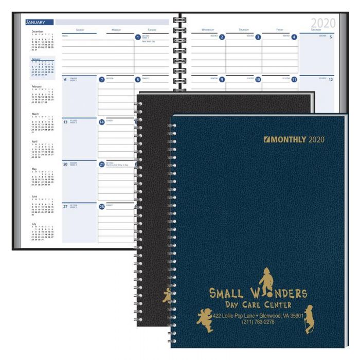 Customized Ruled Monthly Wired to 2 Piece Cover Desk Planners