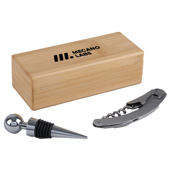 Custom Printed 2-Piece Bamboo Wine Opener Sets with Magnetic Closure
