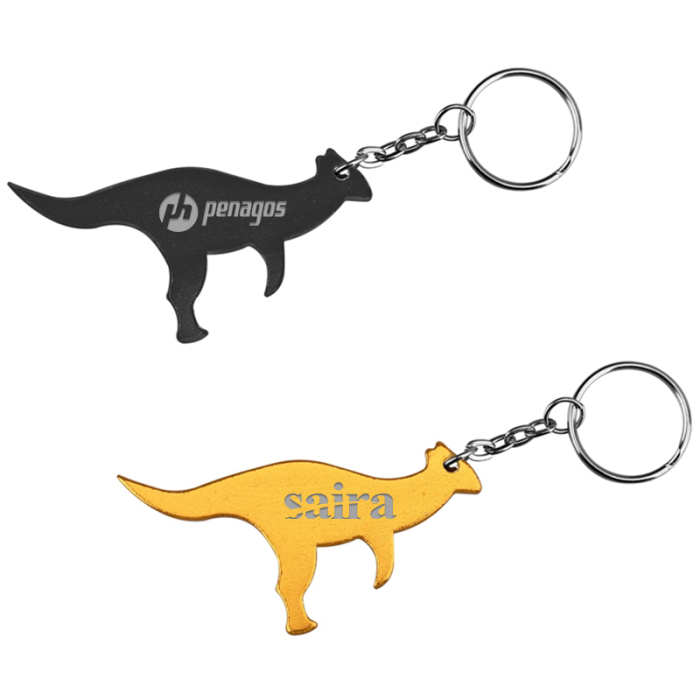 Imprinted Dinosaur Shaped Aluminum Bottle Openers with Key Holder