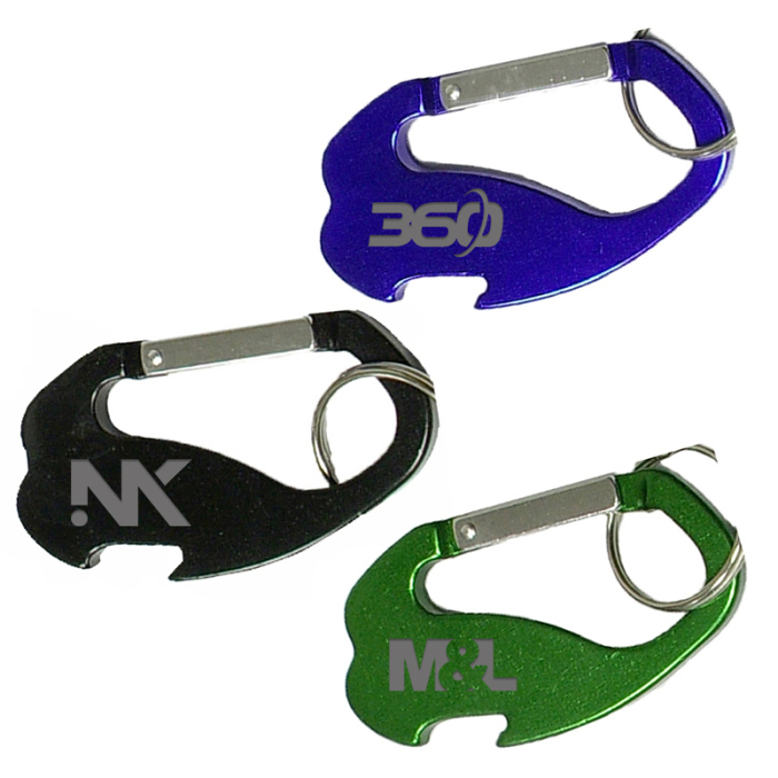 Imprinted Jumbo Size 4 In 1 Carabineers with Compass and Bottle Opener