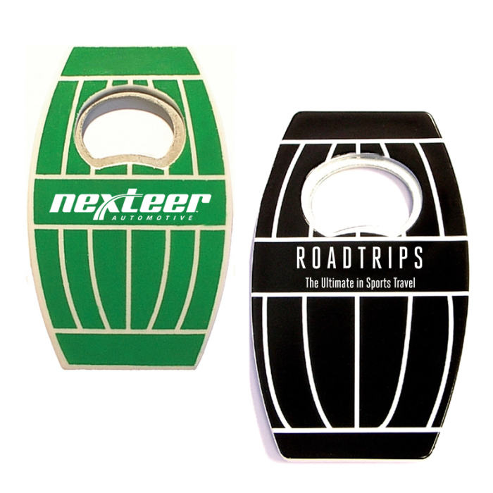 Imprinted Jumbo Size Oak Barrel Shape Magnetic Bottle Openers