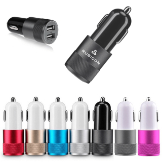 Dual Port 2.1 Amp Car Chargers with Aluminum Collar