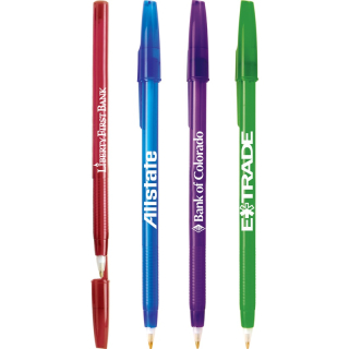 Translucent Stick Ballpoint Pens with Pull Cap Mechanism
