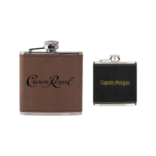 6 Oz Leatherette Wrapped Stainless Steel Hip Flasks