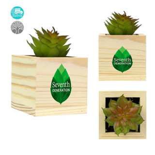 Wooden Planters with Artificial Succulent