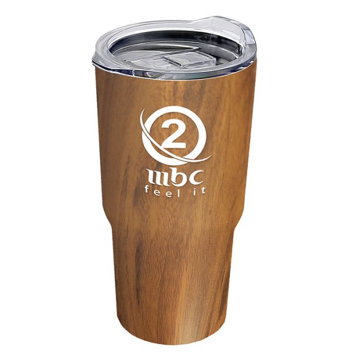 18 Oz Personalized Woodtone Double Wall Stainless Steel Auto Tumblers