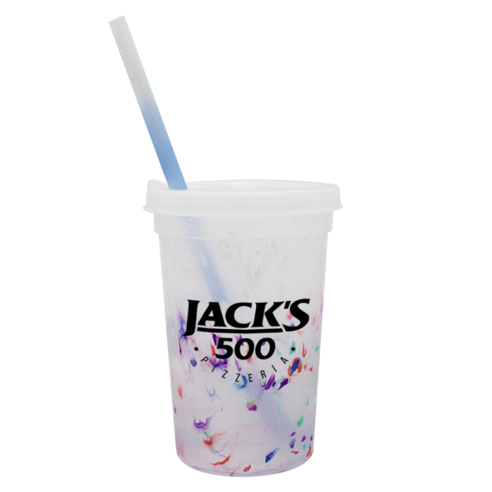 Mood Personalized 22 Oz Rainbow Confetti Cup/Straw/Lid Sets