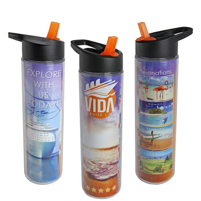 16 Oz Custom Printed Full Color Wrap Bottles with Flip Straw Lid