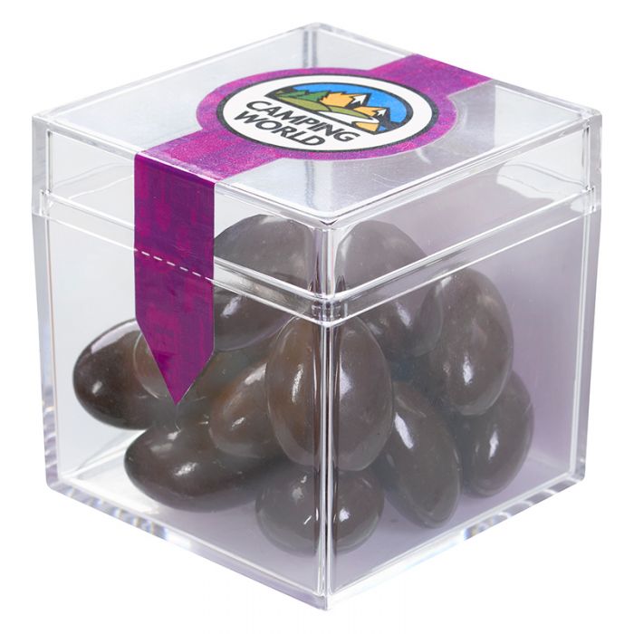 Customized Cube Shaped Acrylic Container with Chocolate Almonds