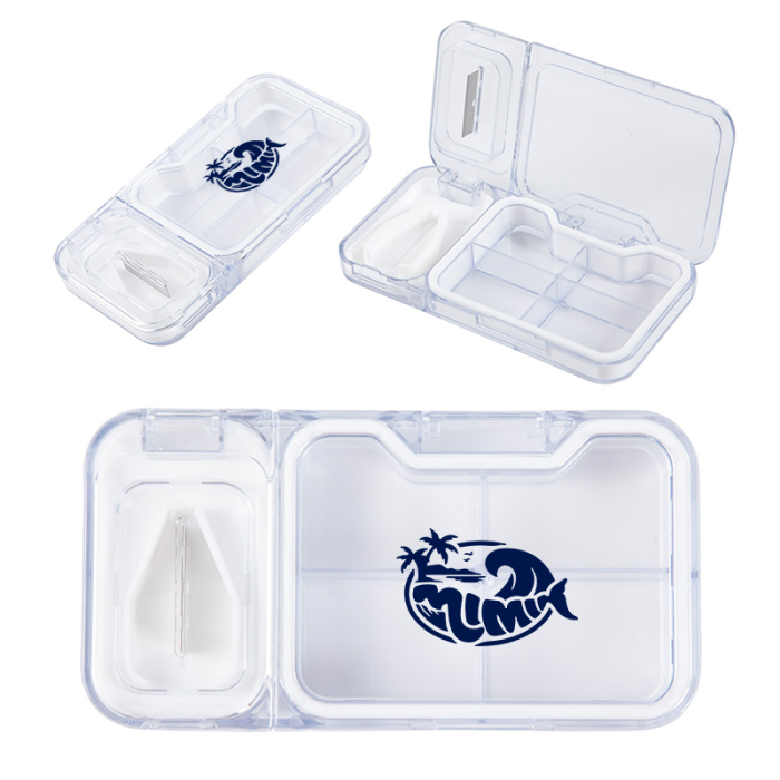Customized Cache 4-Compartment Pill Boxes with Tablet Cutters