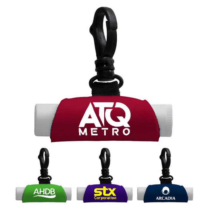 Custom Neoprene Lip Balm Sleeves with Swivel Snap Hook