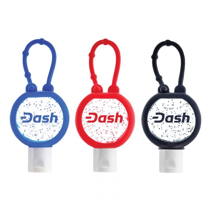 Promotional 1 Oz Round Sanitizers with Silicone Carrier