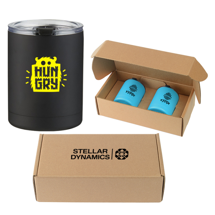 10 Oz Custom Imprinted Stainless Steel Low Ball Glasses Gift Box Sets