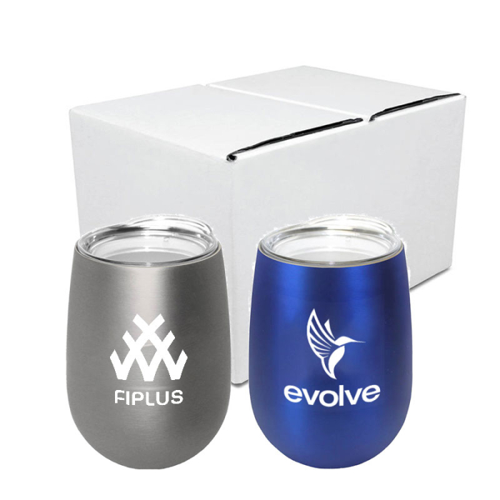 Custom Halcyon® 12 Oz Stainless Steel Wine Glasses with Acrylic Lids - Gift Sets