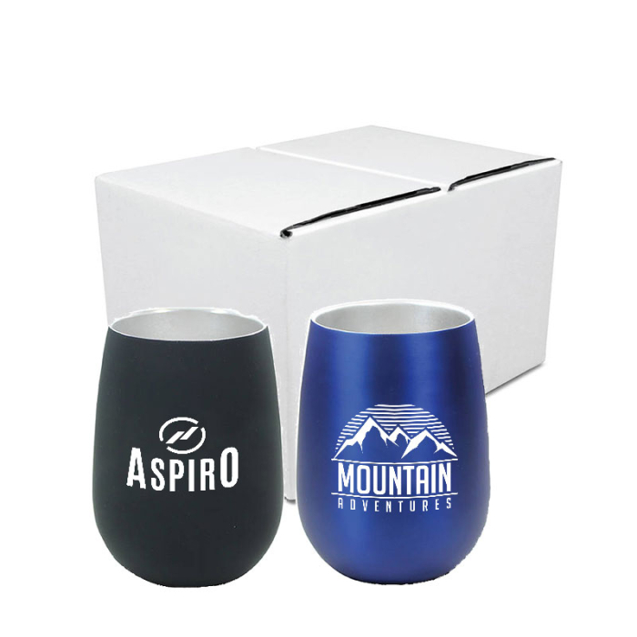 Custom Printed Halcyon® 12 Oz Stainless Steel Wine Glasses - Gift Sets