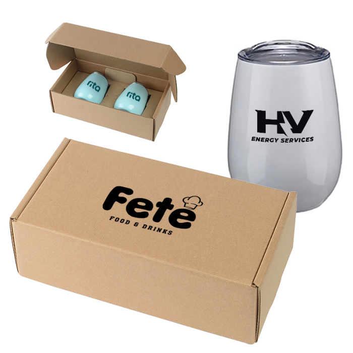 Custom Printed Stainless Steel Stemless Wine Glasses Gift Box Sets