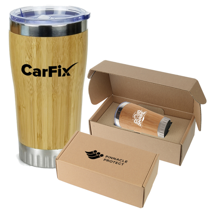 Personalized 17 Oz Bamboo Stainless Steel Tumbler Gift Sets