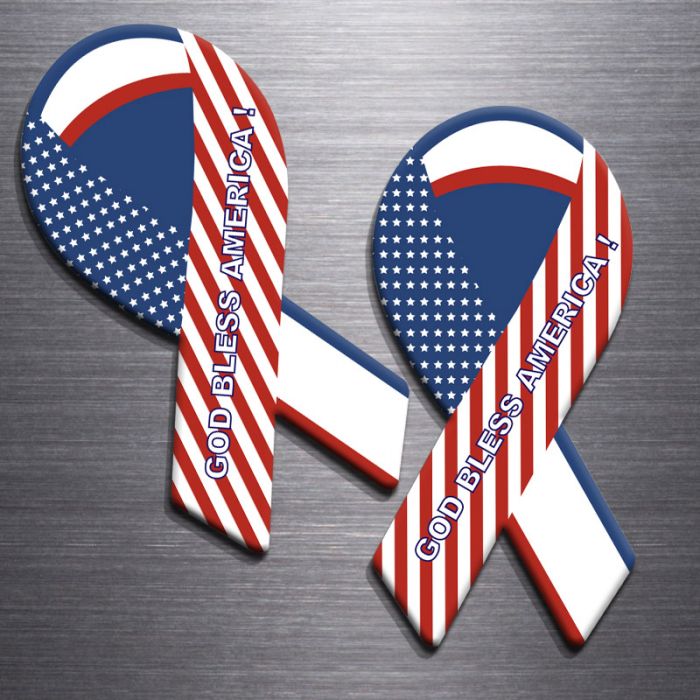 3.8x8 Custom Printed Patriotic Ribbon Shaped Magnets 20 Mil