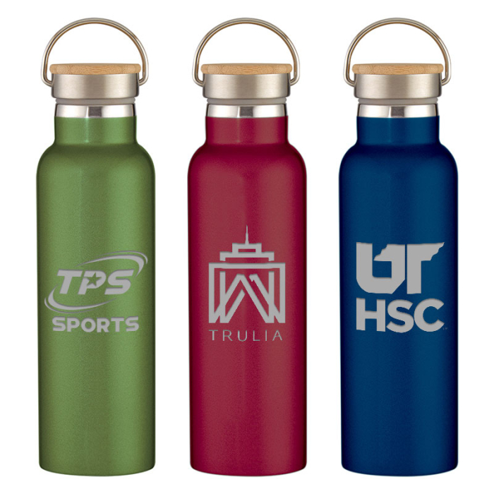 Custom 21 Oz Full Laser Tipton Stainless Steel Bottles with Bamboo Lids