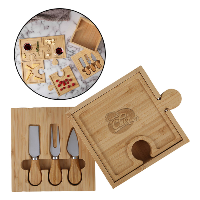 Personalized Bamboo 6-in-1 Puzzle Cheese Board Sets
