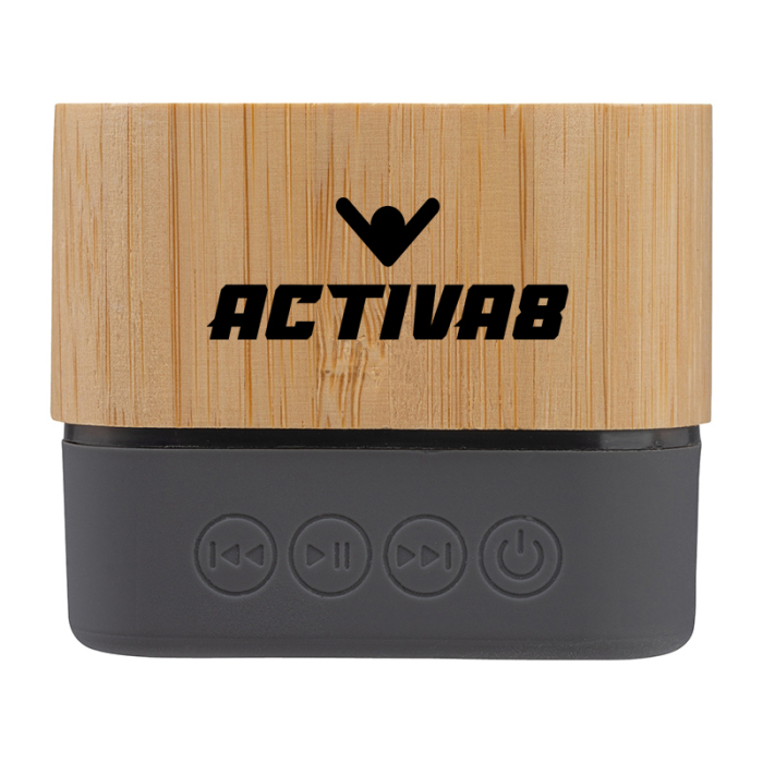 Imprinted Cadence Bamboo Wireless Light-Up Speakers