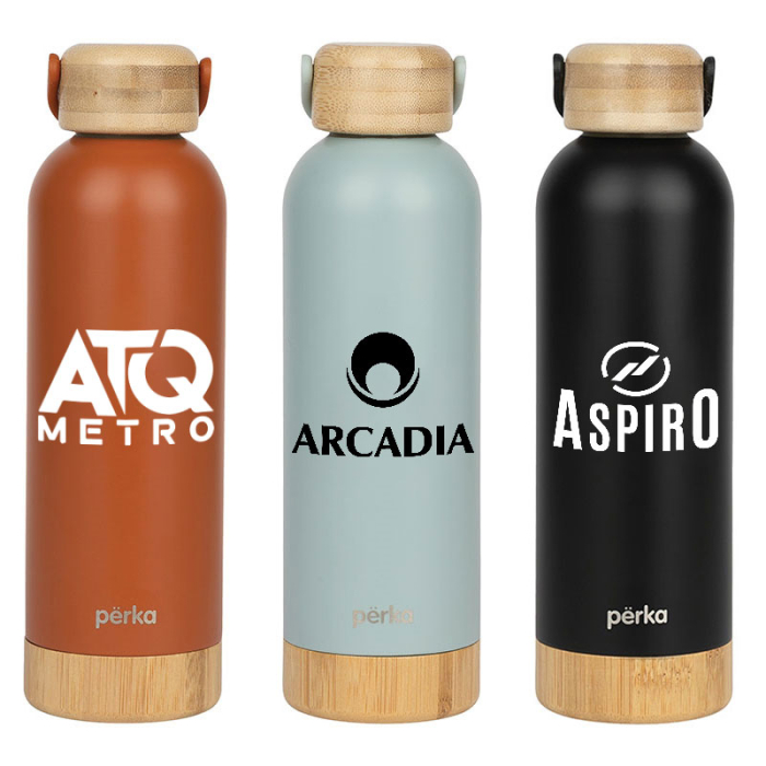 Perka® 18 Oz Imprinted Dresden Double Wall Stainless Steel Water Bottles