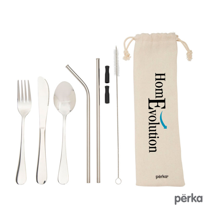 Perka® Custom Castellana 6-Piece Steel Straw and Utensil Sets