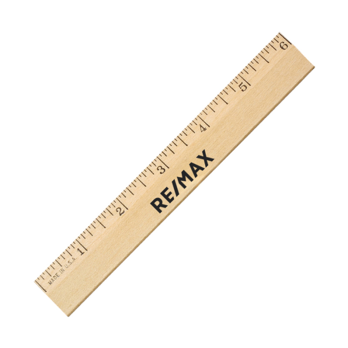 6 Inch Imprinted Clear Lacquer Beveled Wood Rulers