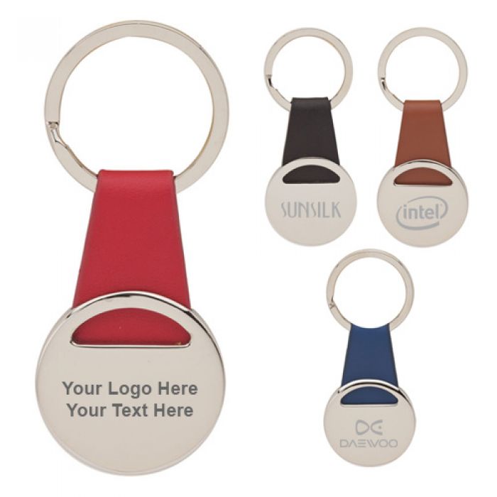 Custom Keyrings with Chrome Disk and Leather Strap