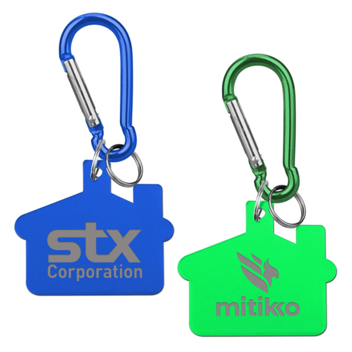 Custom Aluminum House shaped Key Holders and Dog Tags with Carabiner
