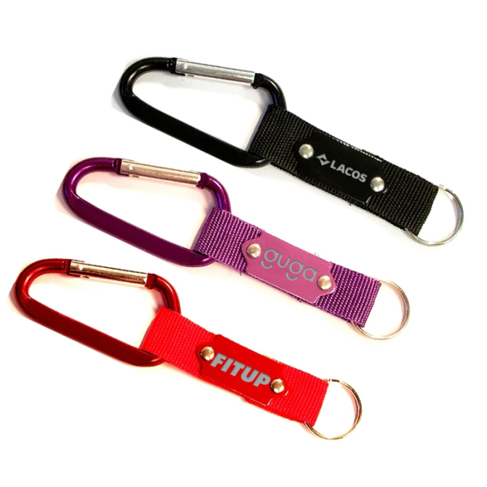 Custom Carabiners with Strap and Metal Plate