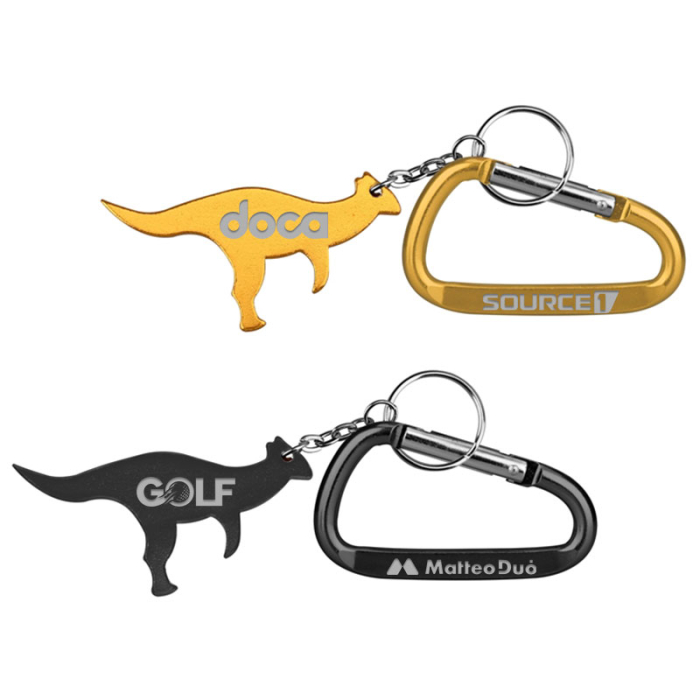 Custom Dinosaur Shaped Aluminum Bottle Openers with Carabiner