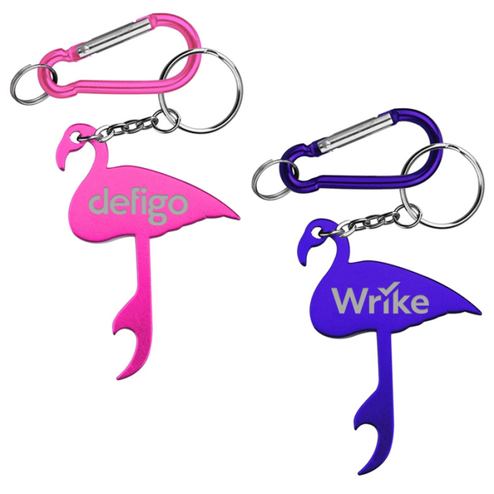 Custom Flamingo Shaped Aluminum Bottle Openers with Carabiner