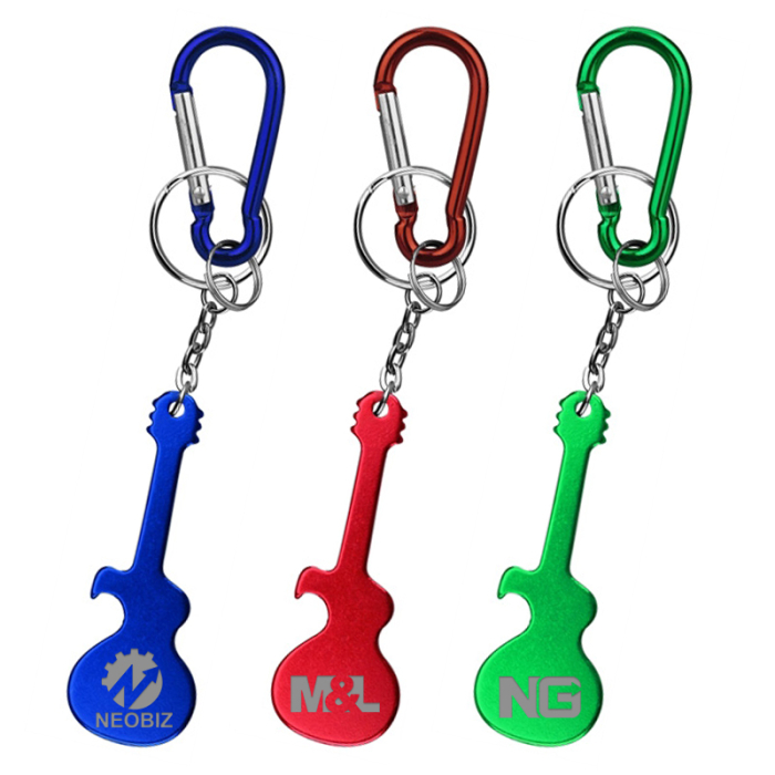 Custom Guitar Shaped Bottle Openers with Key Chain and Carabiner