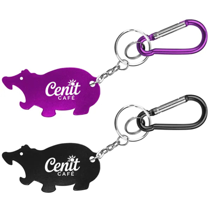 Custom Hippo Shape Bottle Opener Key Chains with Carabiner