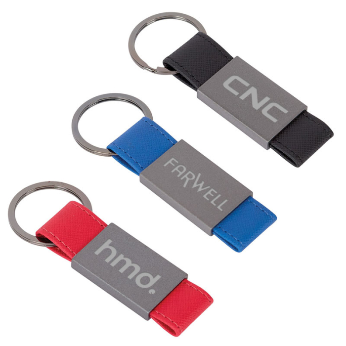 Custom Imprinted Boyd Aluminum and Leatherette Keyrings