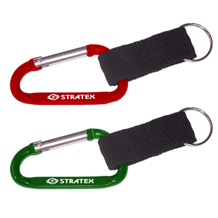 Custom Imprinted Carabiners with Split Key Ring and Nylon Strap