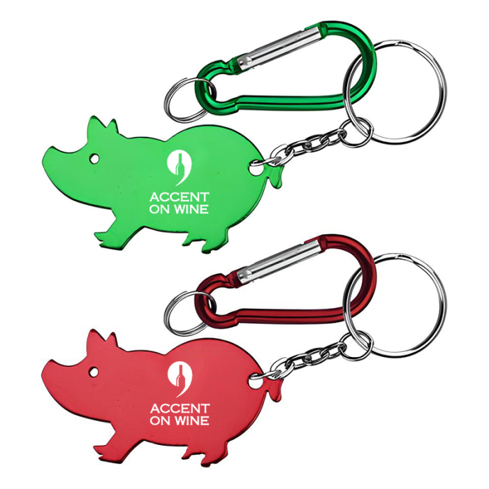 Custom Jumbo Size Pig Shape Aluminum Bottle Openers with Carabiner