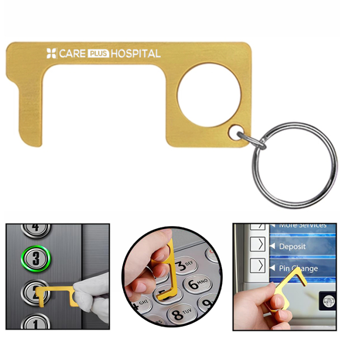 Custom PPE Brass Hygiene Door Opener Closers No-Touch with Key Chain