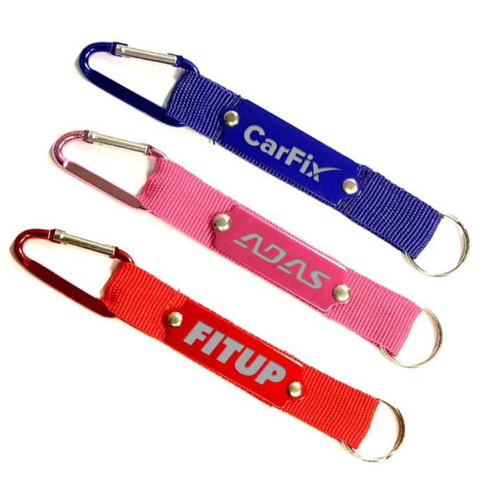 Custom Printed Aluminum Carabiners with Strap and Metal Plate