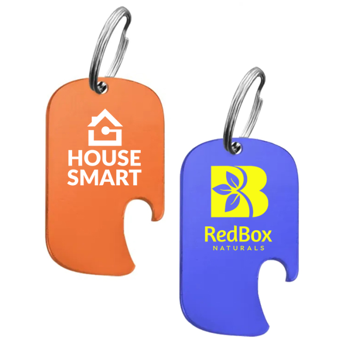 Custom Printed Aluminum Key Holders and Dog Tags with Bottle Opener