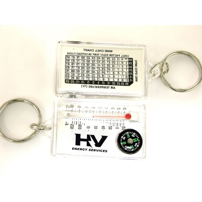 Custom Printed Compass and Thermometer Keychain