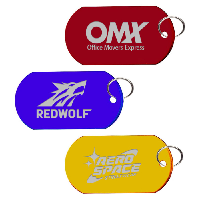 Custom Printed Rectangle Shaped Aluminum Key Holders and Dog Tag