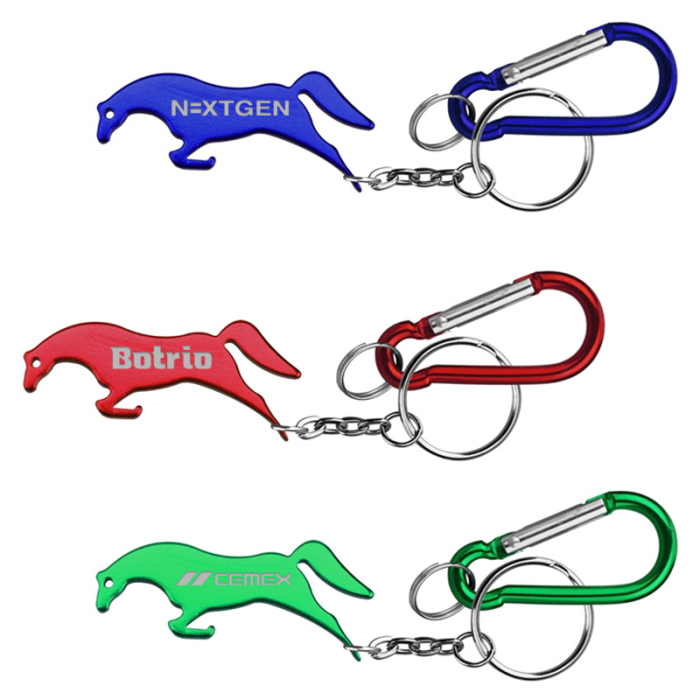 Customized Horse Shape Bottle Opener Keychains with Carabiner