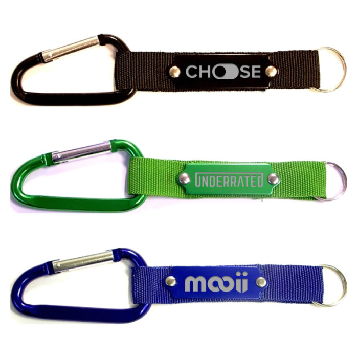 Imprinted Aluminum Carabiners with Strap and Metal Plate