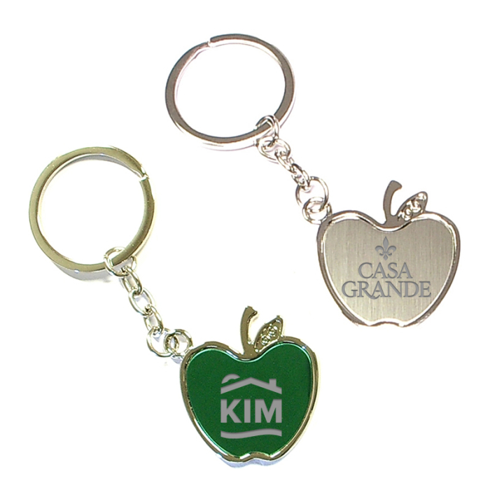Imprinted Apple shape Chrome Metal Key Holders