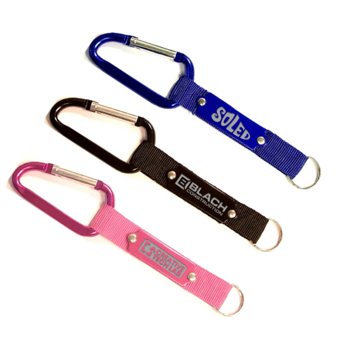 Imprinted Carabiners with Strap and Metal Plate